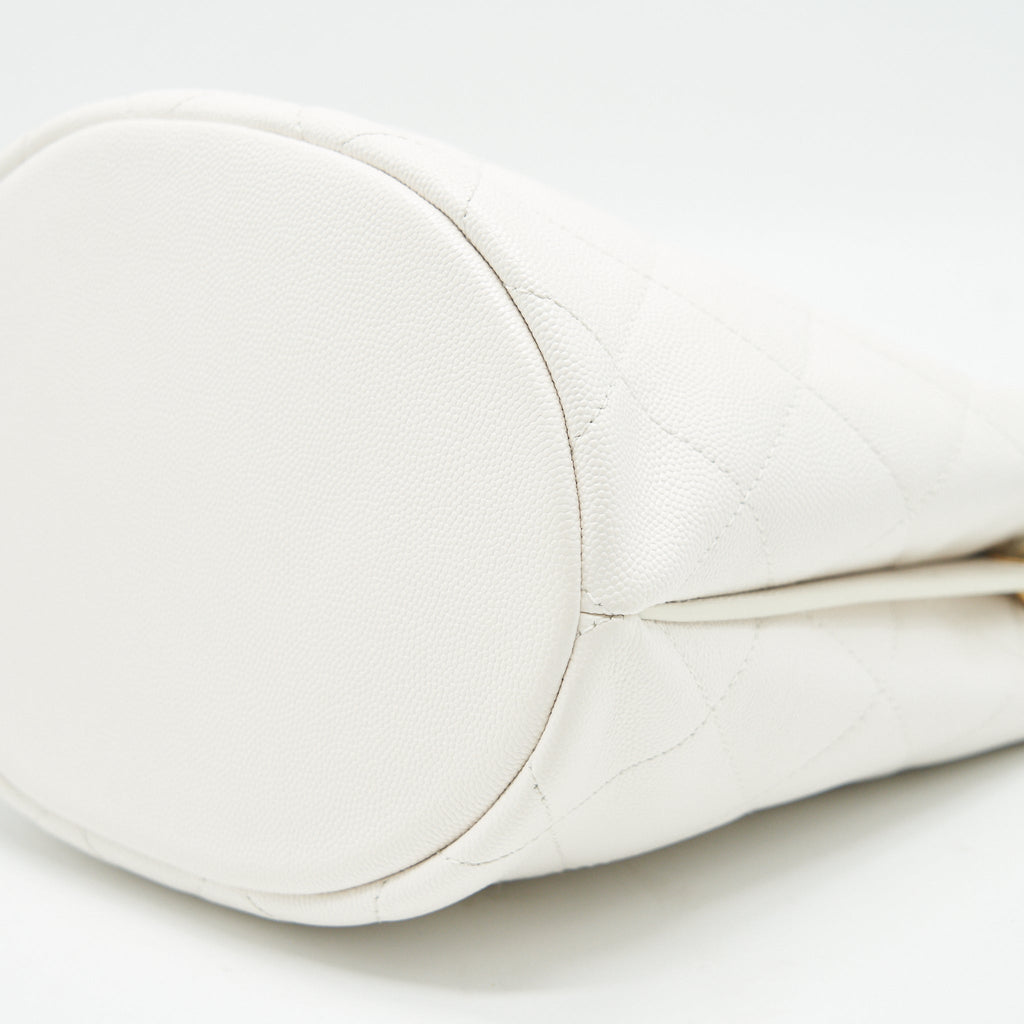 CHANEL BUCKET BAG WITH CHAIN HANDLE CAVIAR WHITE GHW