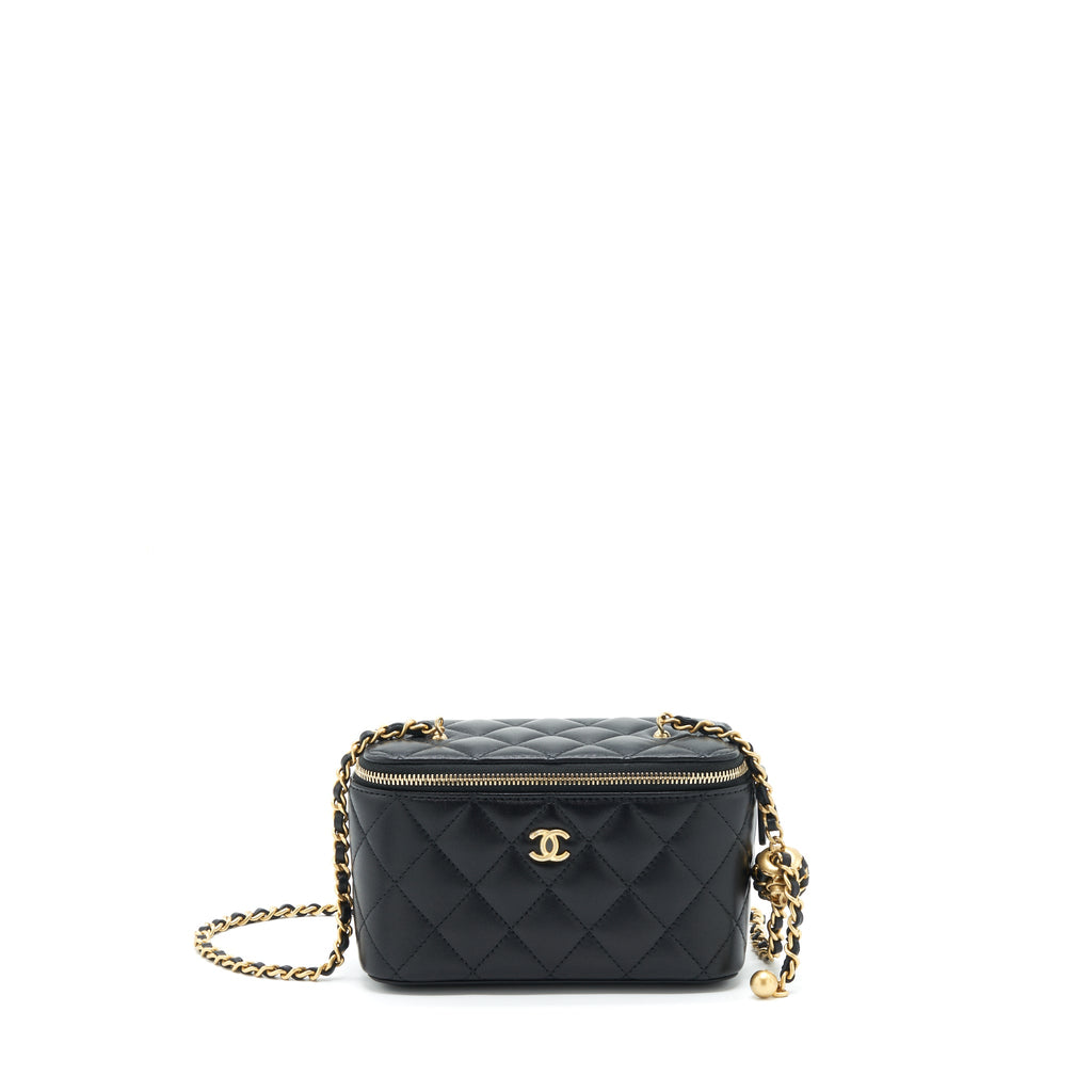CHANEL 22S PEARL CRUSH LONG VANITY WITH CHAIN LAMBSKIN BLACK GHW
