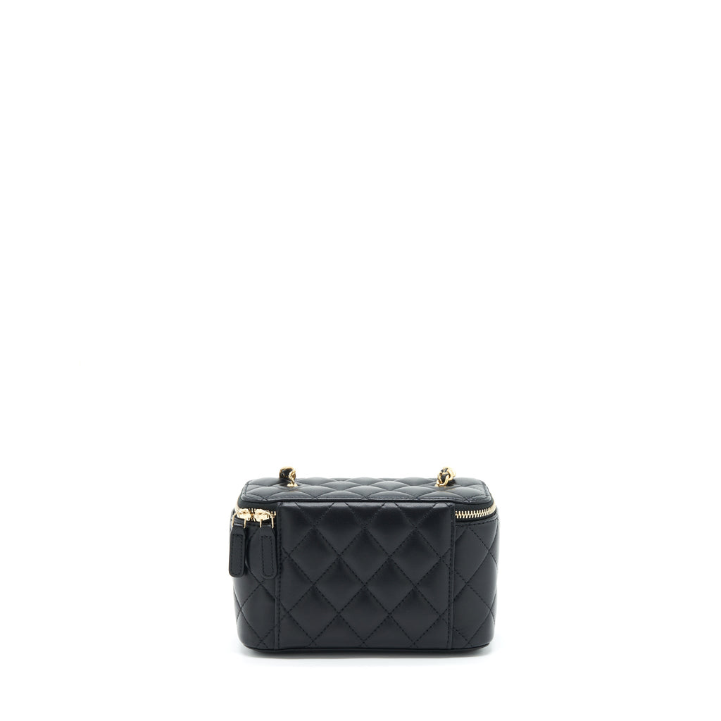 CHANEL 22S PEARL CRUSH LONG VANITY WITH CHAIN LAMBSKIN BLACK GHW