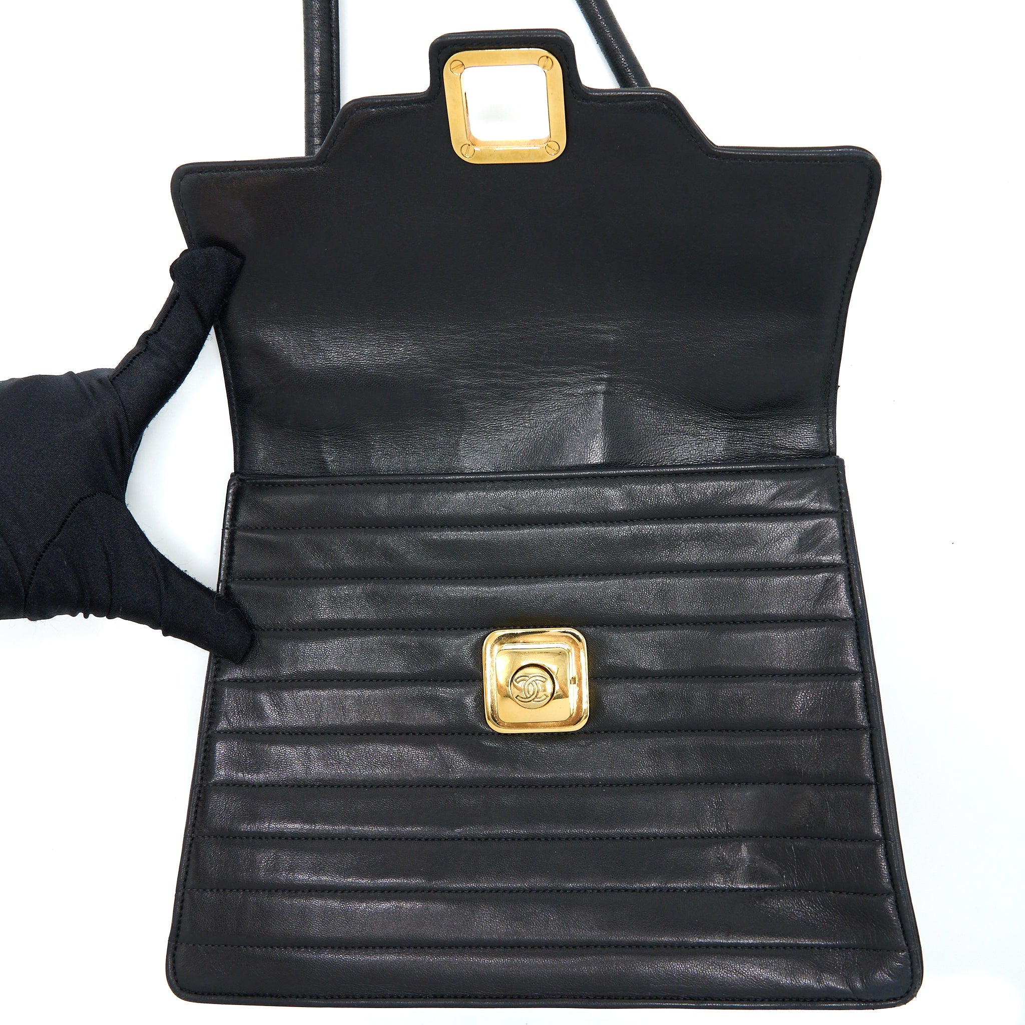 CHANEL VINTAGE KELLY FLAP BAG LAMBSKIN BLACK GHW