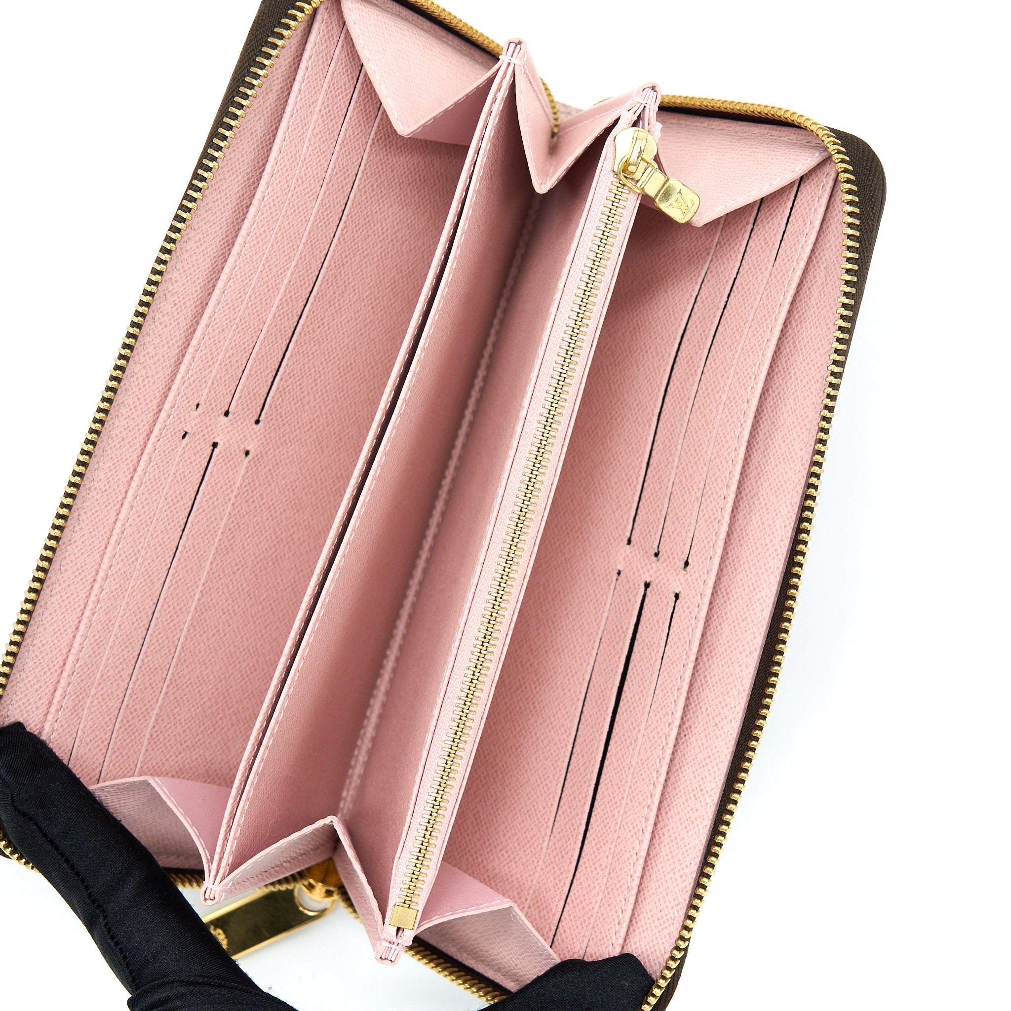LOUIS VUITTON ZIPPY WALLET DAMIER EBENE CANVAS/ ROSE BALLERINE GHW