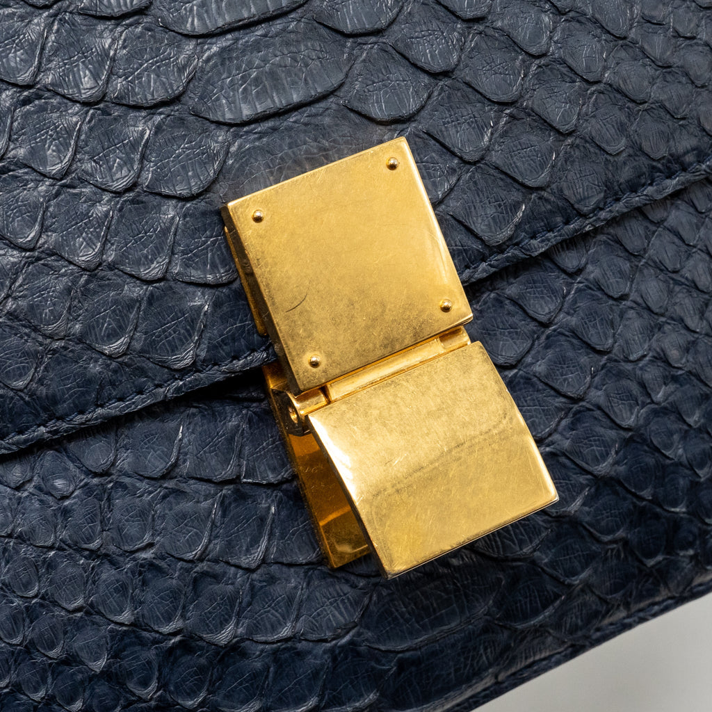 CELINE MEDIUM CLASSIC BOX BAG PYTHON NAVY GHW