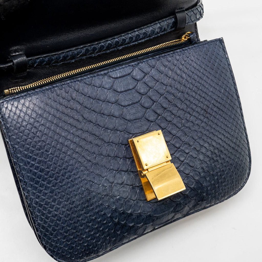 CELINE MEDIUM CLASSIC BOX BAG PYTHON NAVY GHW