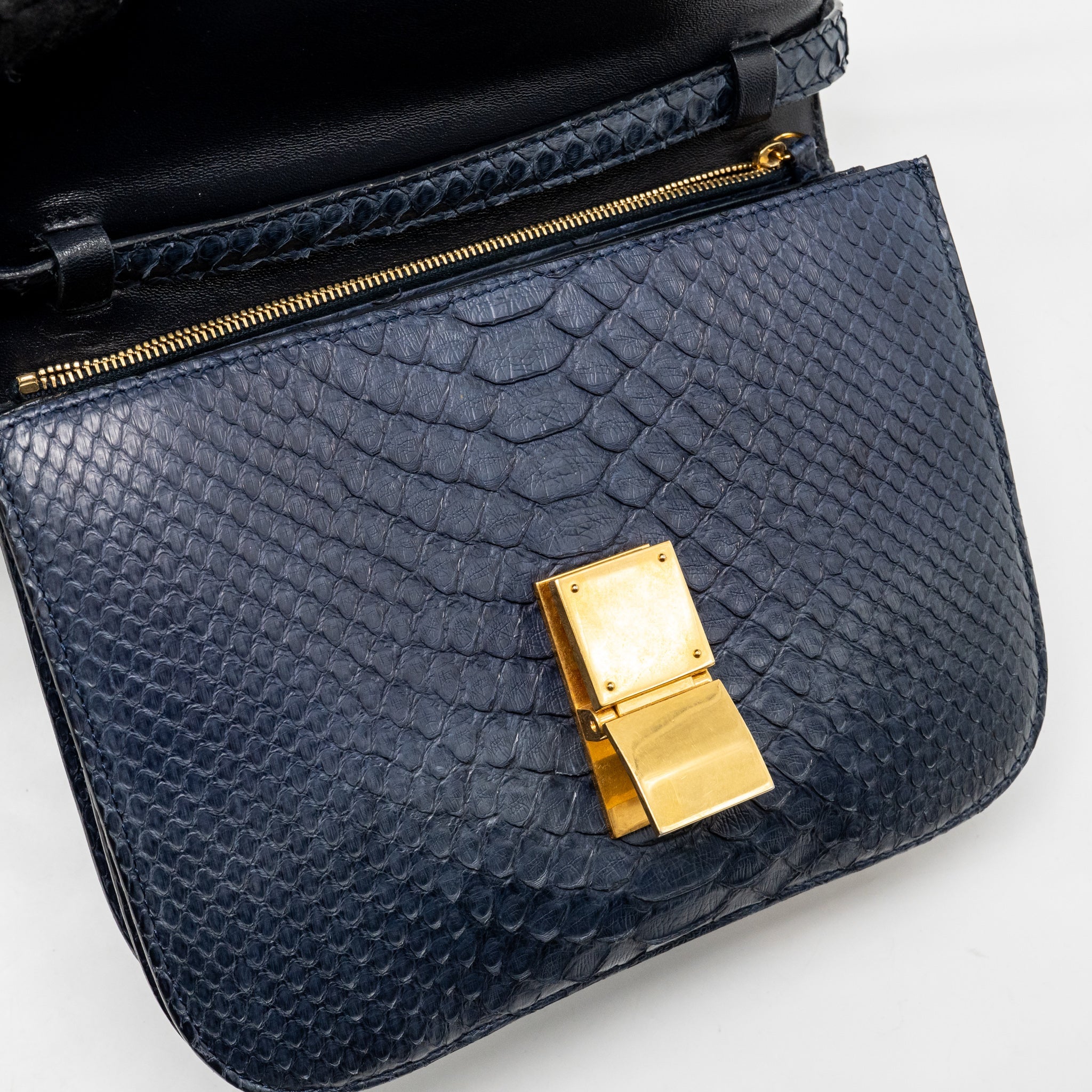 CELINE MEDIUM CLASSIC BOX BAG PYTHON NAVY GHW