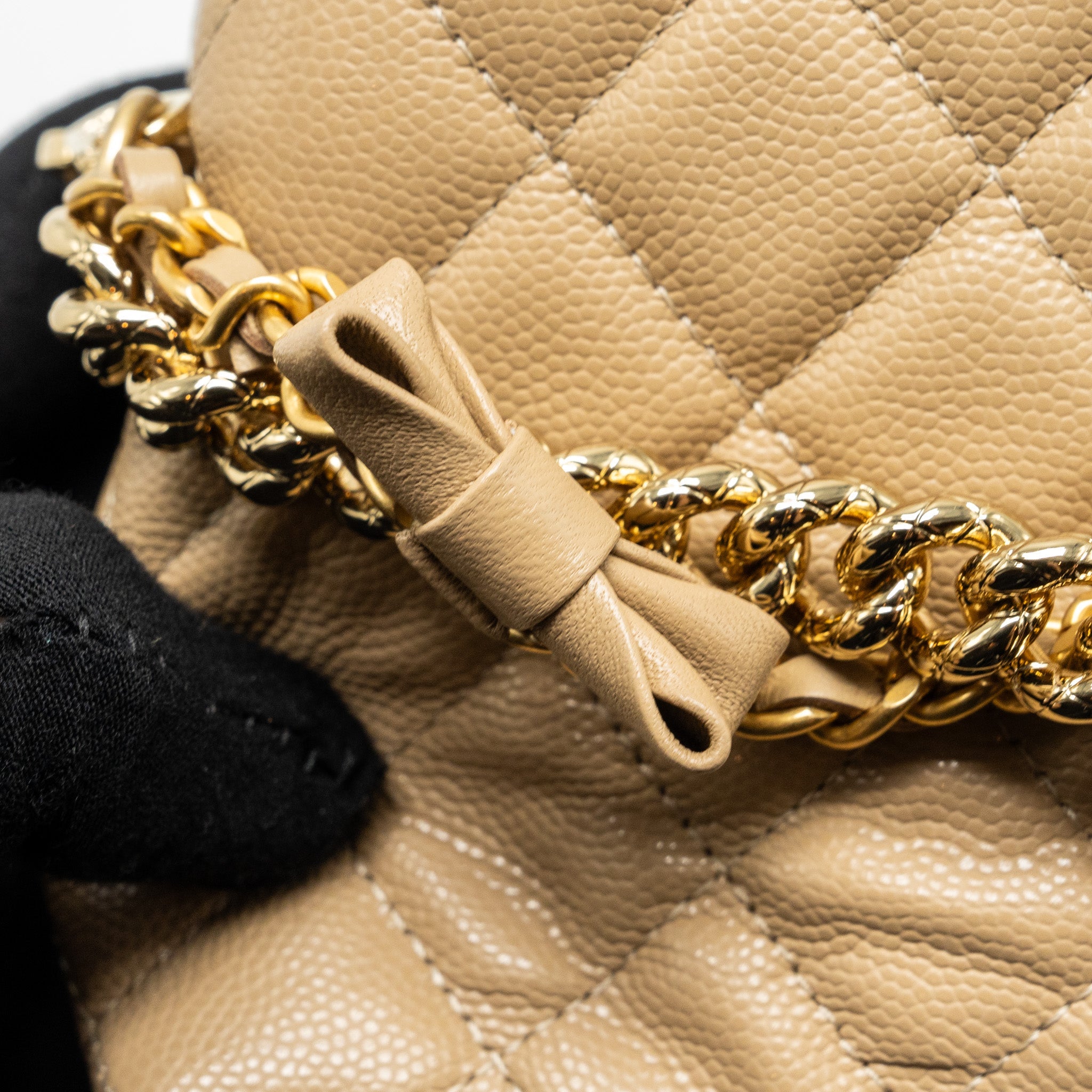 CHANEL CC LOGO QUILTED MINI CLUTCH WITH CHAIN CAVIAR BEIGE GHW (MICROCHIP)
