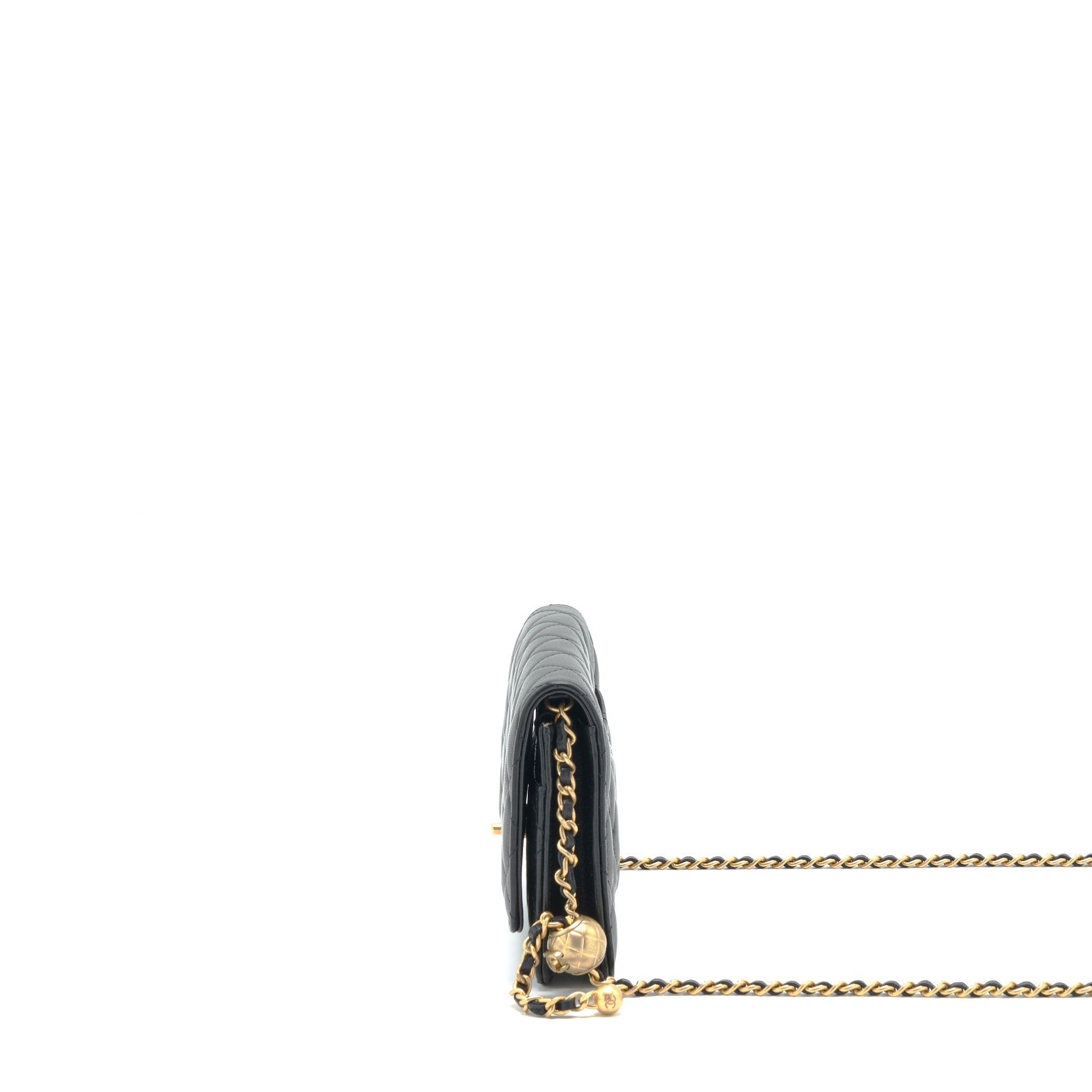 CHANEL PEARL CRUSH WALLET ON CHAIN LAMBSKIN BLACK GHW