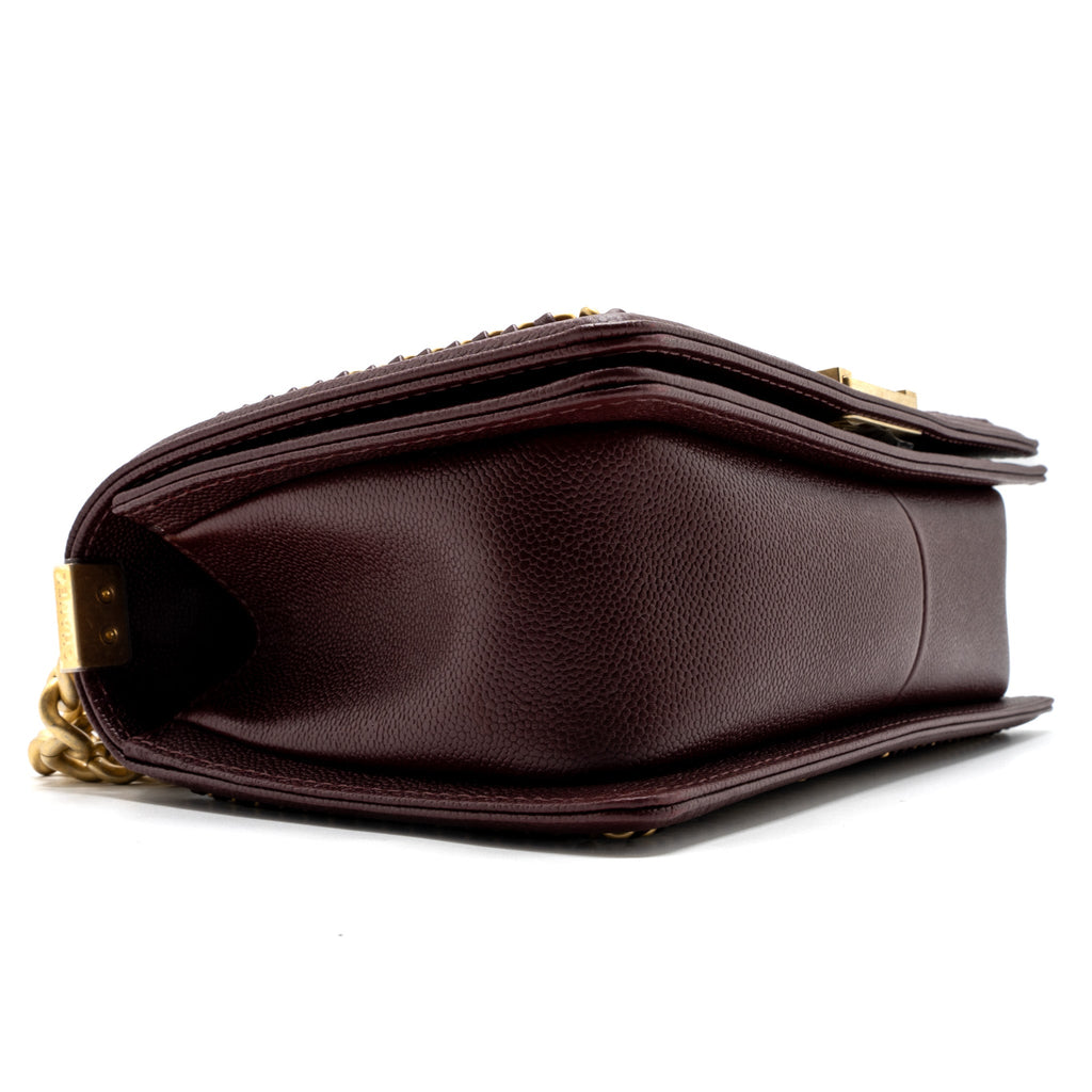 CHANEL MEDIUM BOY BAG LIMITED EDITION CAVIAR BURGUNDY GHW(MICROCHIP)