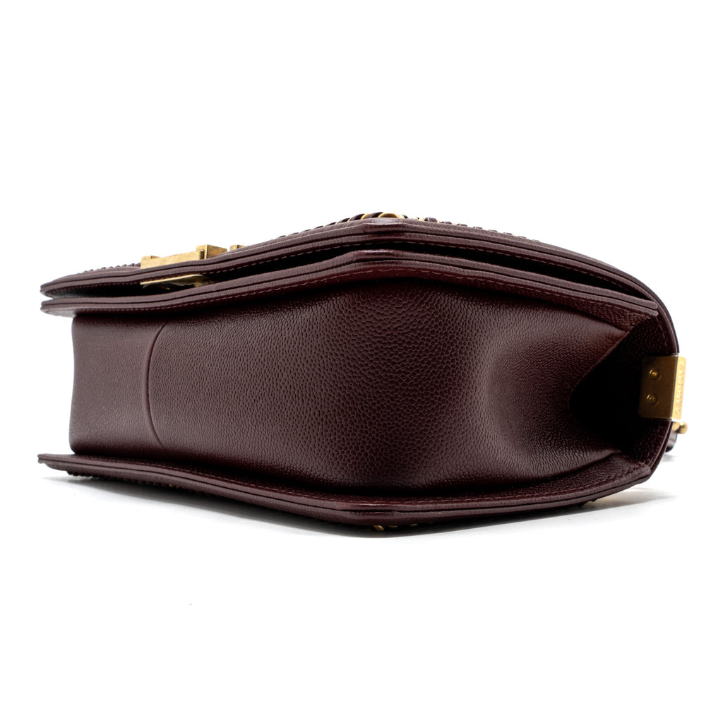 CHANEL MEDIUM BOY BAG LIMITED EDITION CAVIAR BURGUNDY GHW(MICROCHIP)