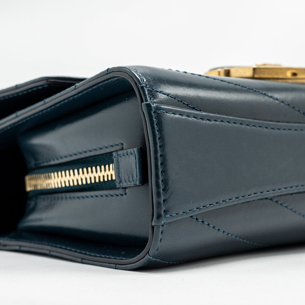 CHANEL LOCK ME UP CHEVRON MEDAL FLAP BAG CALFSKIN DARK NAVY GHW