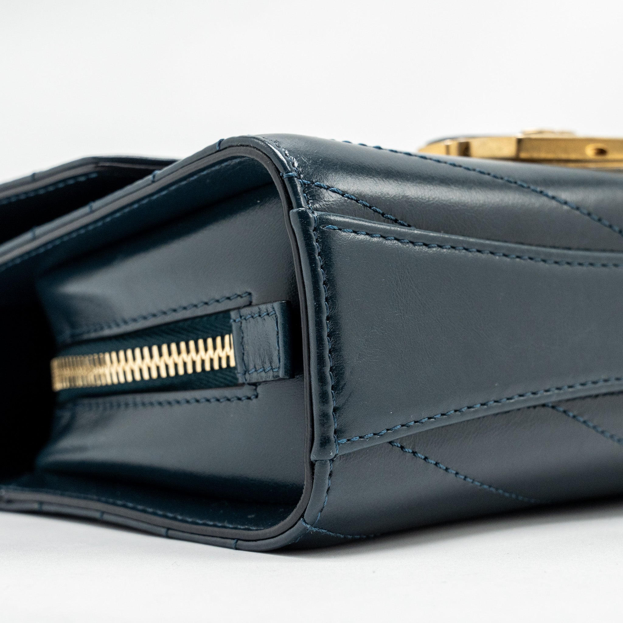 CHANEL LOCK ME UP CHEVRON MEDAL FLAP BAG CALFSKIN DARK NAVY GHW