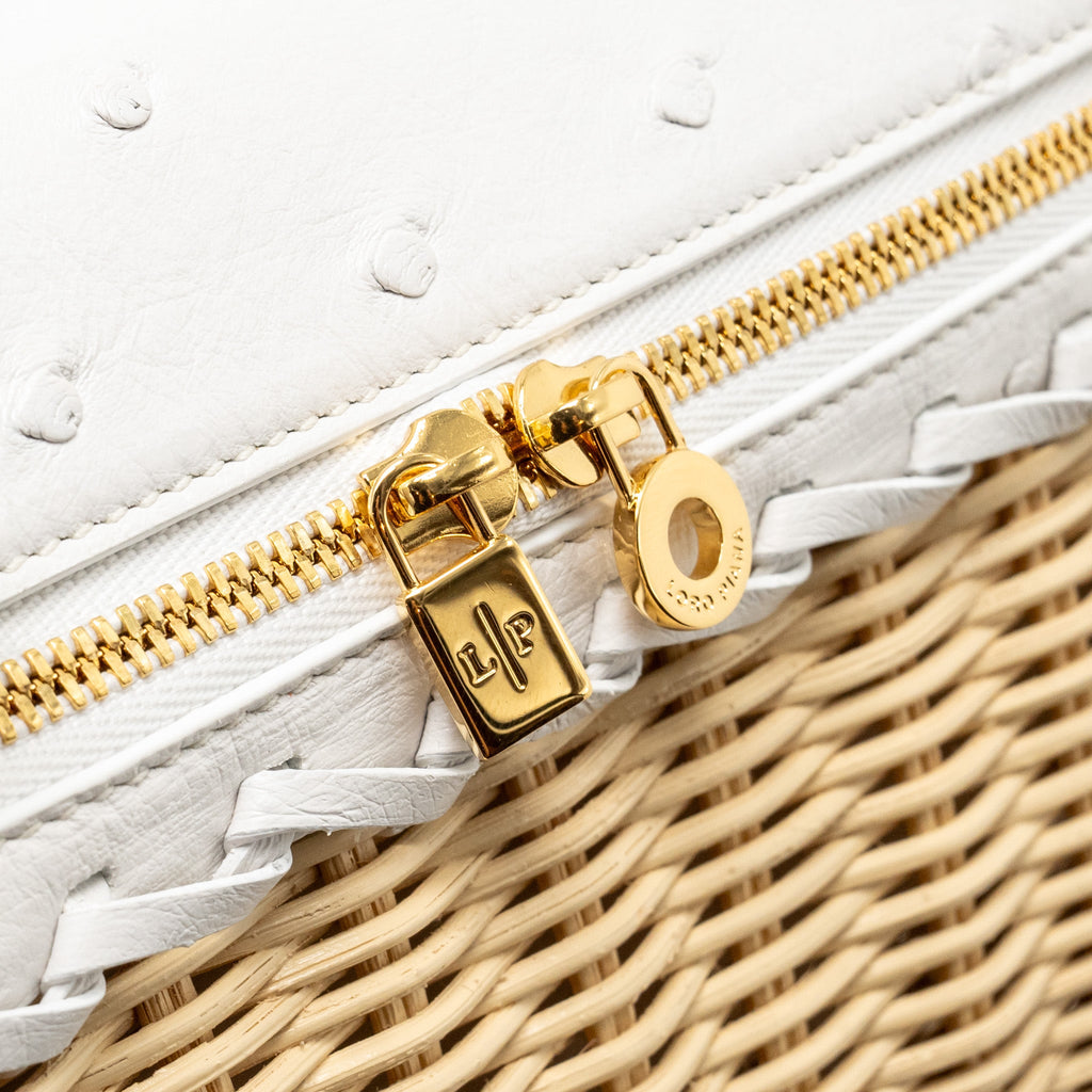 LORO PIANA EXTRA POCKET L19 EAST-WEST RAFFIA OSTRICH WHITE GHW