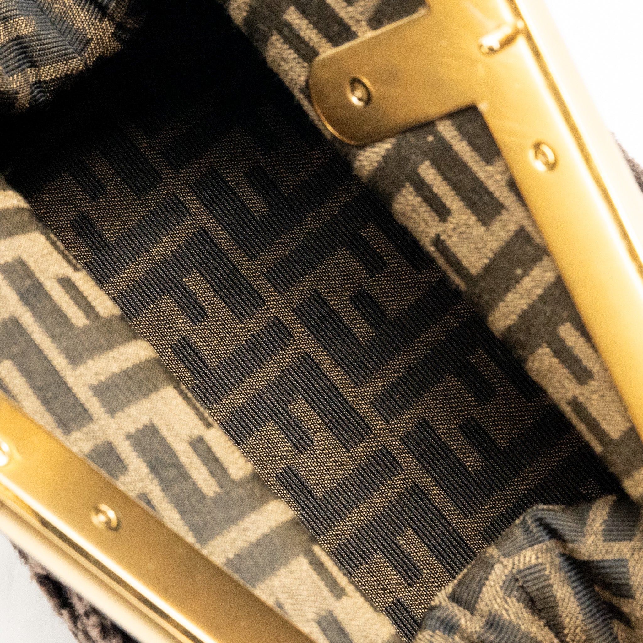 FENDI MEDIUM FENDI FIRST CLUTCH BAG SHEARLING BROWN GHW