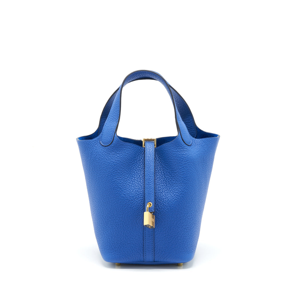 HERMES PICOTIN 18 LOCK BAG TAURILLON MAURICE BLEU DE FRANCE GHW