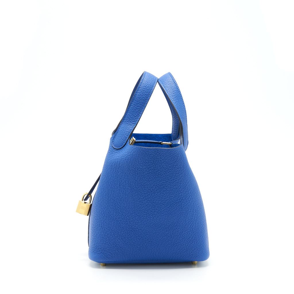 HERMES PICOTIN 18 LOCK BAG TAURILLON MAURICE BLEU DE FRANCE GHW