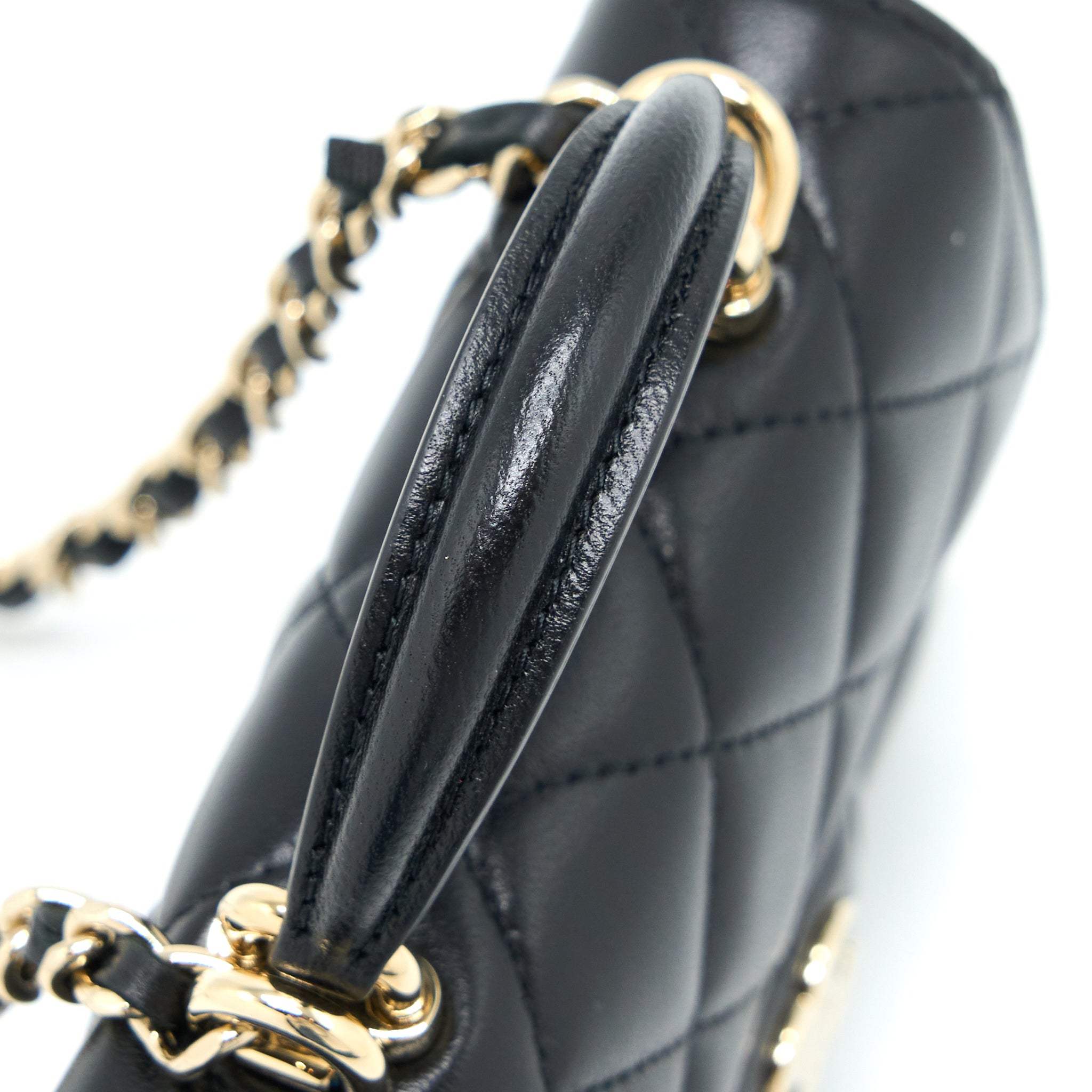 CHANEL MINI TOP HANDLE FLAP BAG LAMBSKIN BLACK LGHW