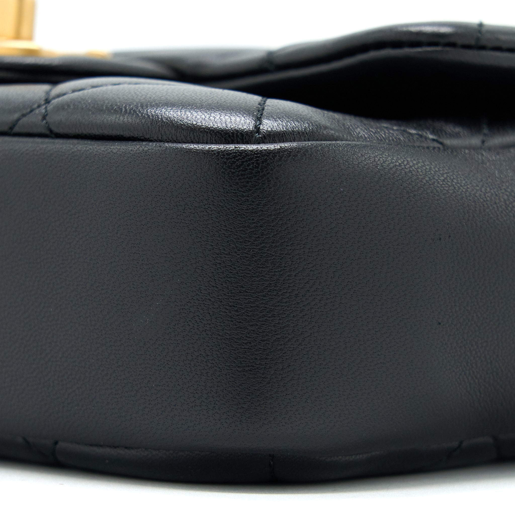 CHANEL CIRCULAR HANDLE QUILTED FLAP BAG LAMBSKIN BLACK BRUSHED GHW