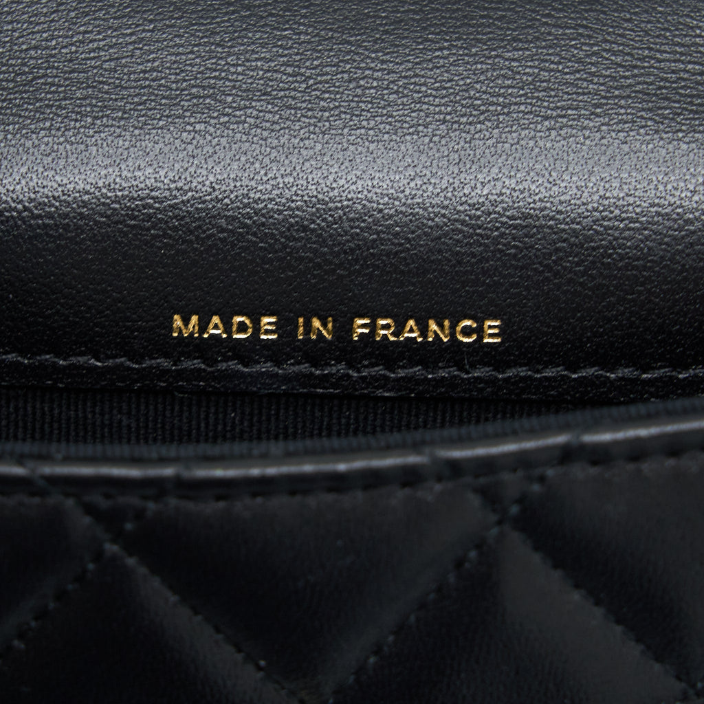 CHANEL MINI TOP HANDLE FLAP BAG LAMBSKIN BLACK LGHW