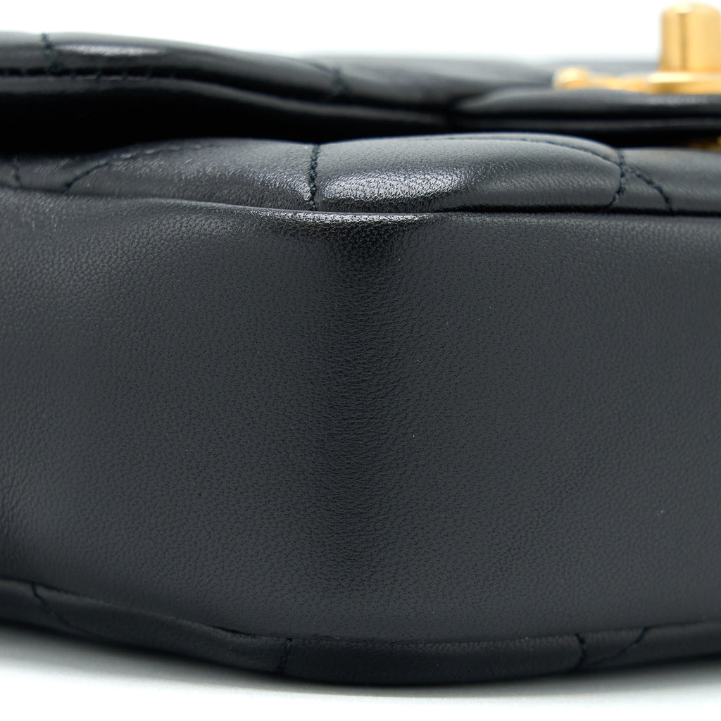 CHANEL CIRCULAR HANDLE QUILTED FLAP BAG LAMBSKIN BLACK BRUSHED GHW
