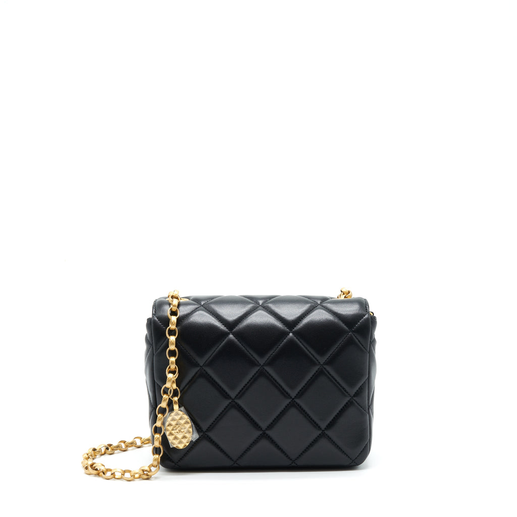 CHANEL QUILTED MEDIUM SQUARE FLAP BAG LAMBSKIN BLACK BRUSHED GHW (MICROCHIP)