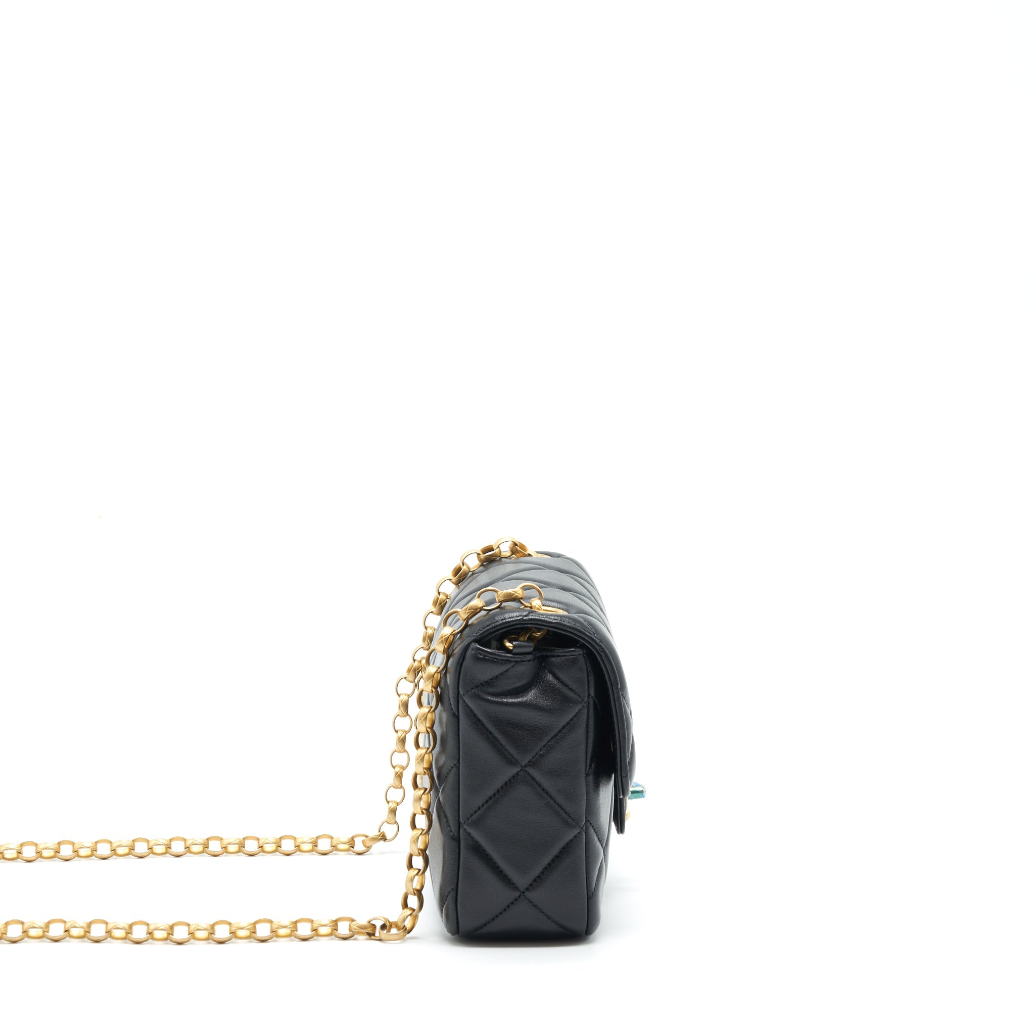 CHANEL QUILTED MEDIUM SQUARE FLAP BAG LAMBSKIN BLACK BRUSHED GHW (MICROCHIP)