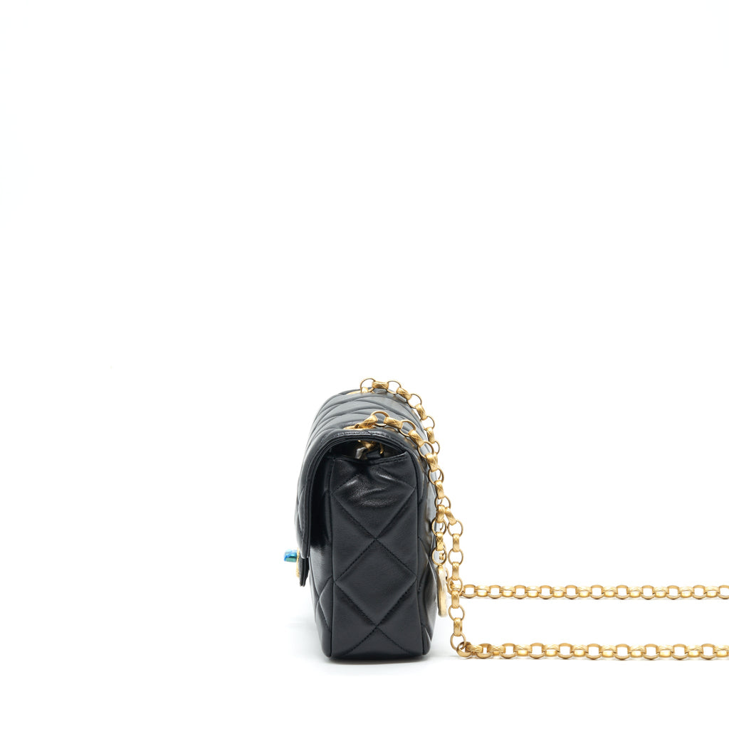 CHANEL QUILTED MEDIUM SQUARE FLAP BAG LAMBSKIN BLACK BRUSHED GHW (MICROCHIP)