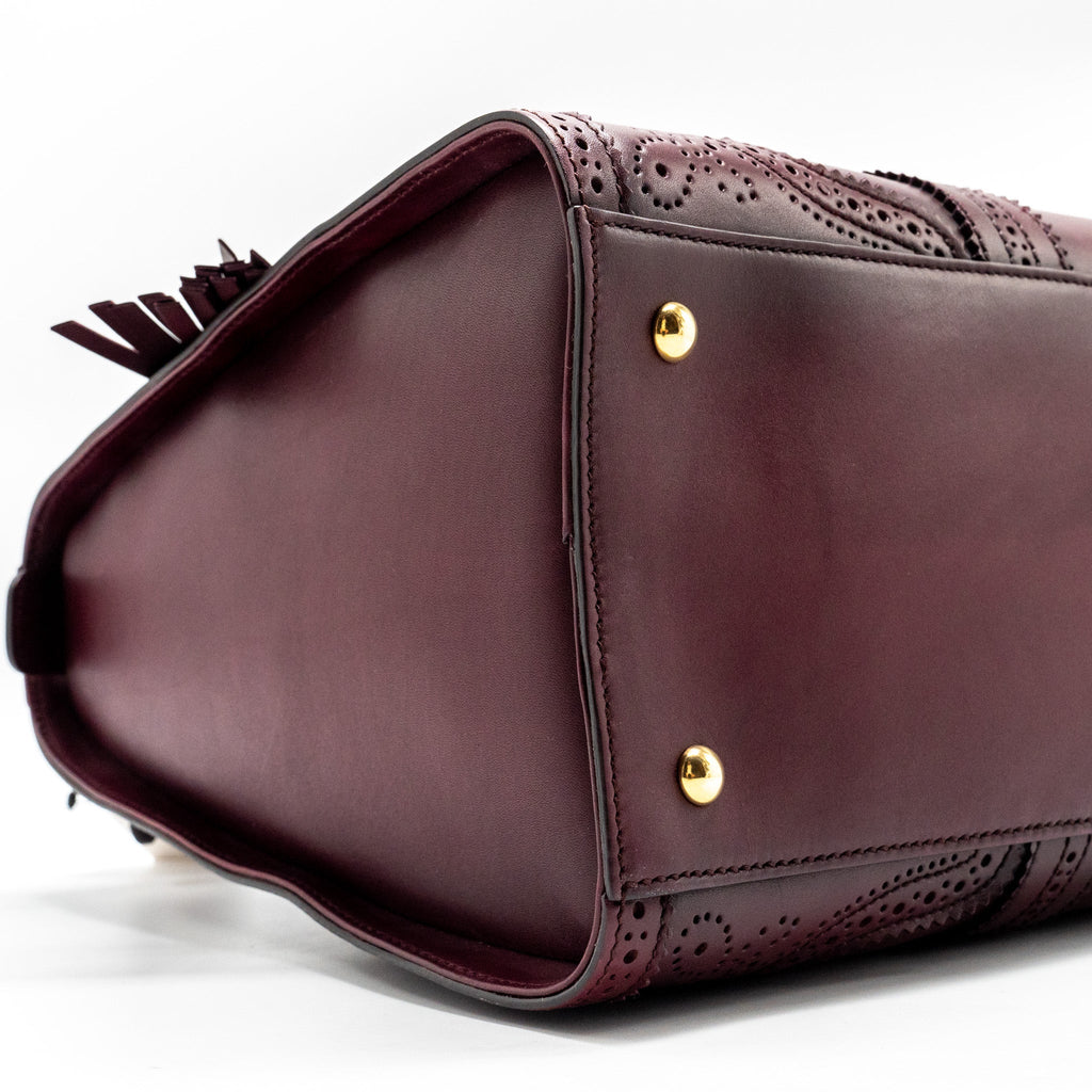 GUCCI VINTAGE DUILIO BROGUE BOSTON BAG CALFSKIN BURGUNDY GHW
