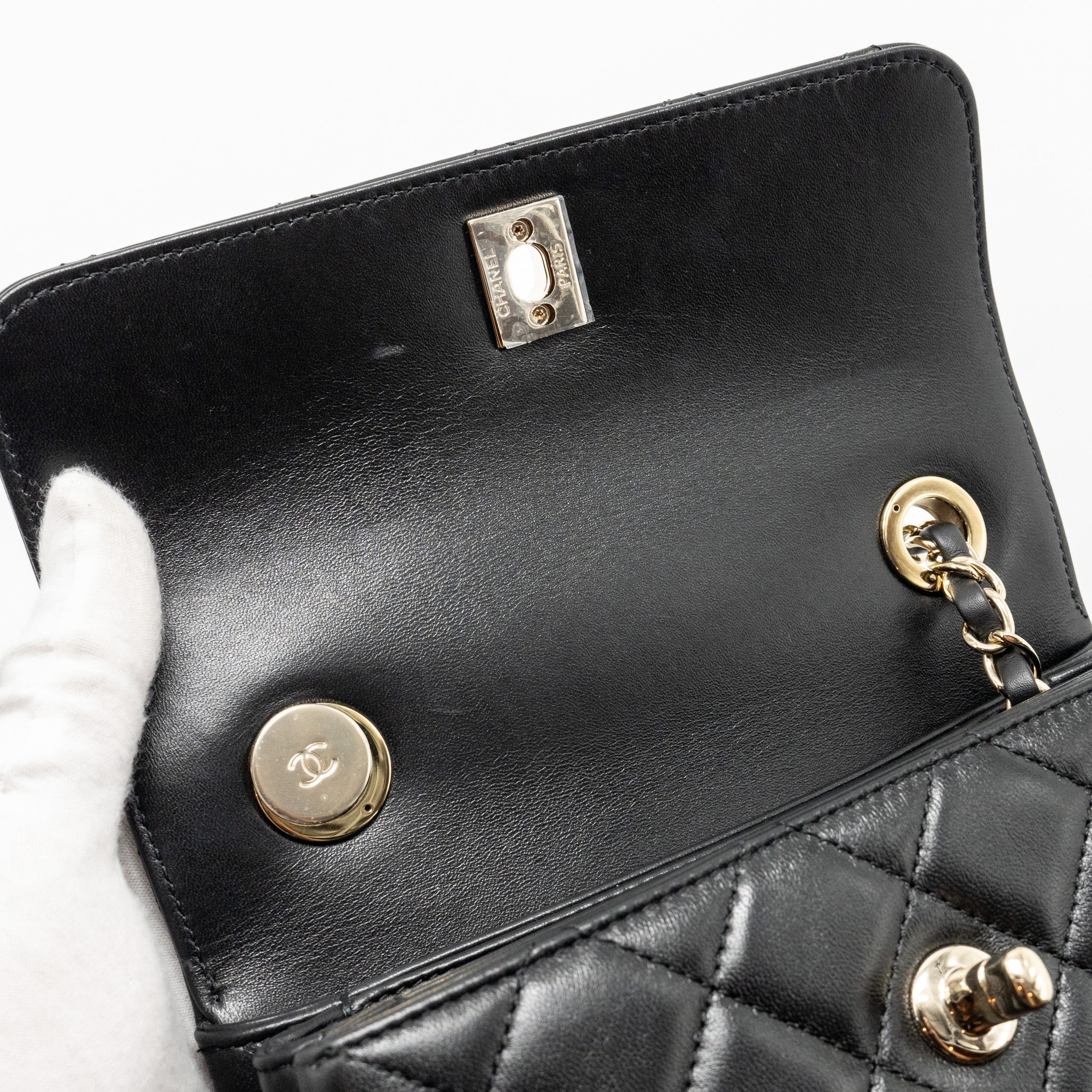 CHANEL 24S MINI TRENDY CC LAMBSKIN BLACK LGHW(MICROCHIP)