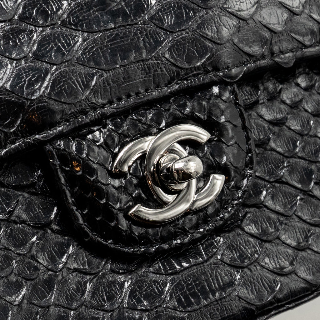 CHANEL MEDIUM CLASSIC DOUBLE FLAP BAG PYTHON BLACK SHW