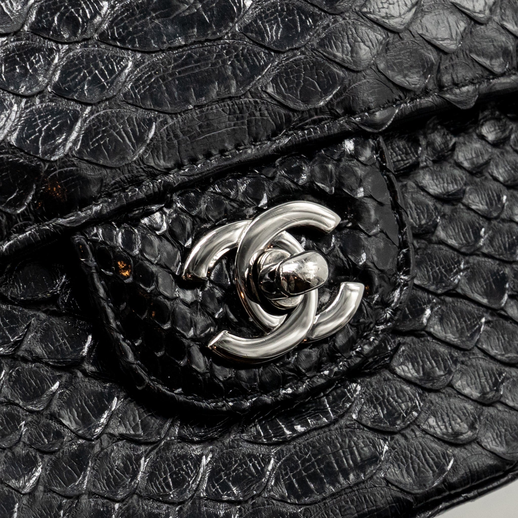 CHANEL MEDIUM CLASSIC DOUBLE FLAP BAG PYTHON BLACK SHW