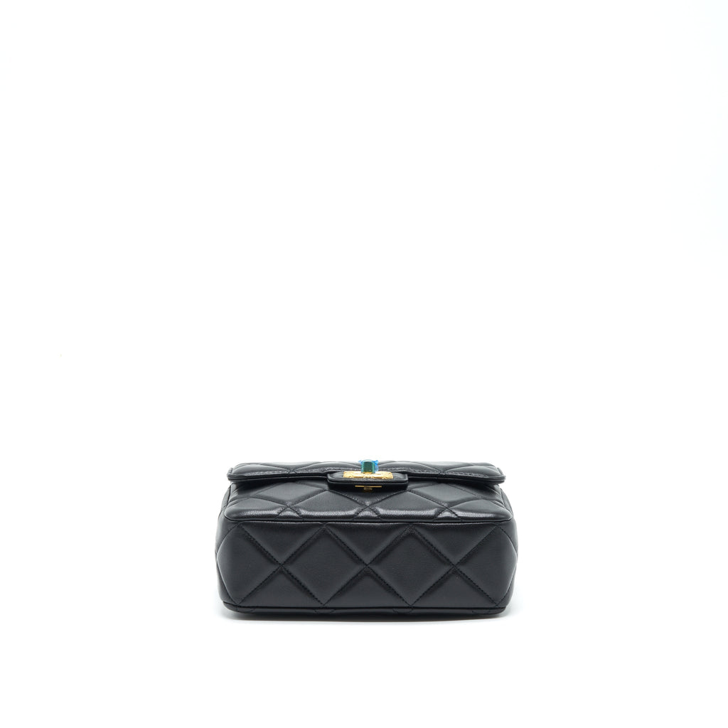 CHANEL QUILTED MEDIUM SQUARE FLAP BAG LAMBSKIN BLACK BRUSHED GHW (MICROCHIP)