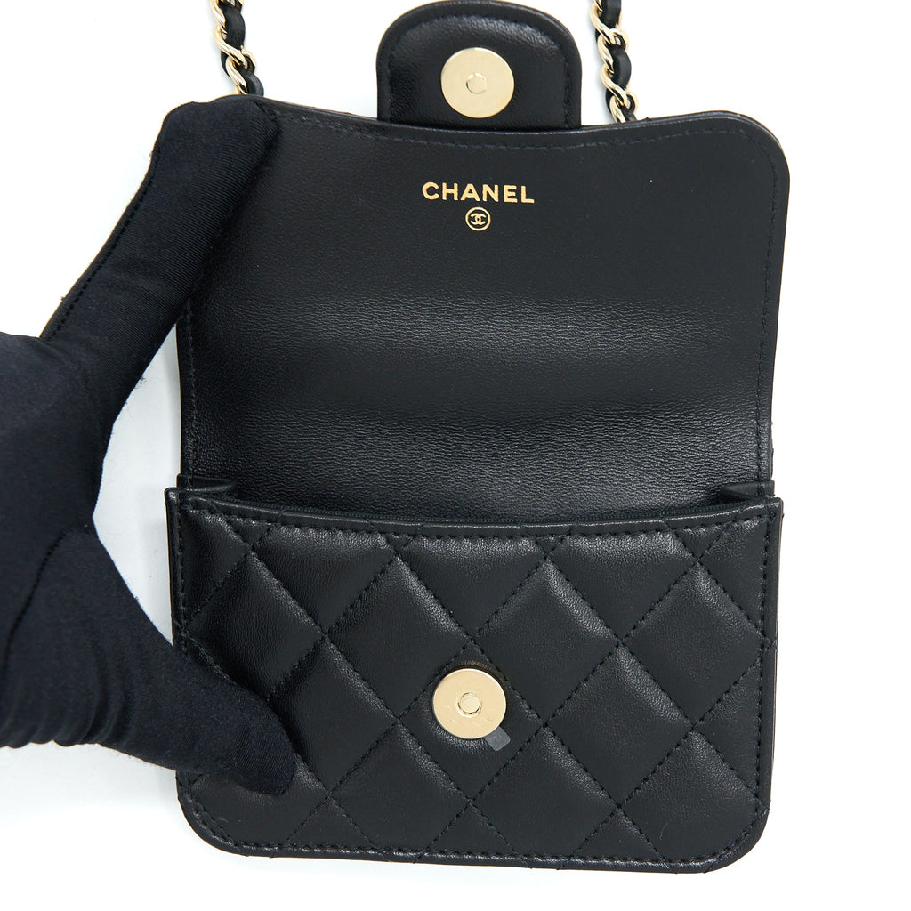 CHANEL MINI TOP HANDLE FLAP BAG LAMBSKIN BLACK LGHW