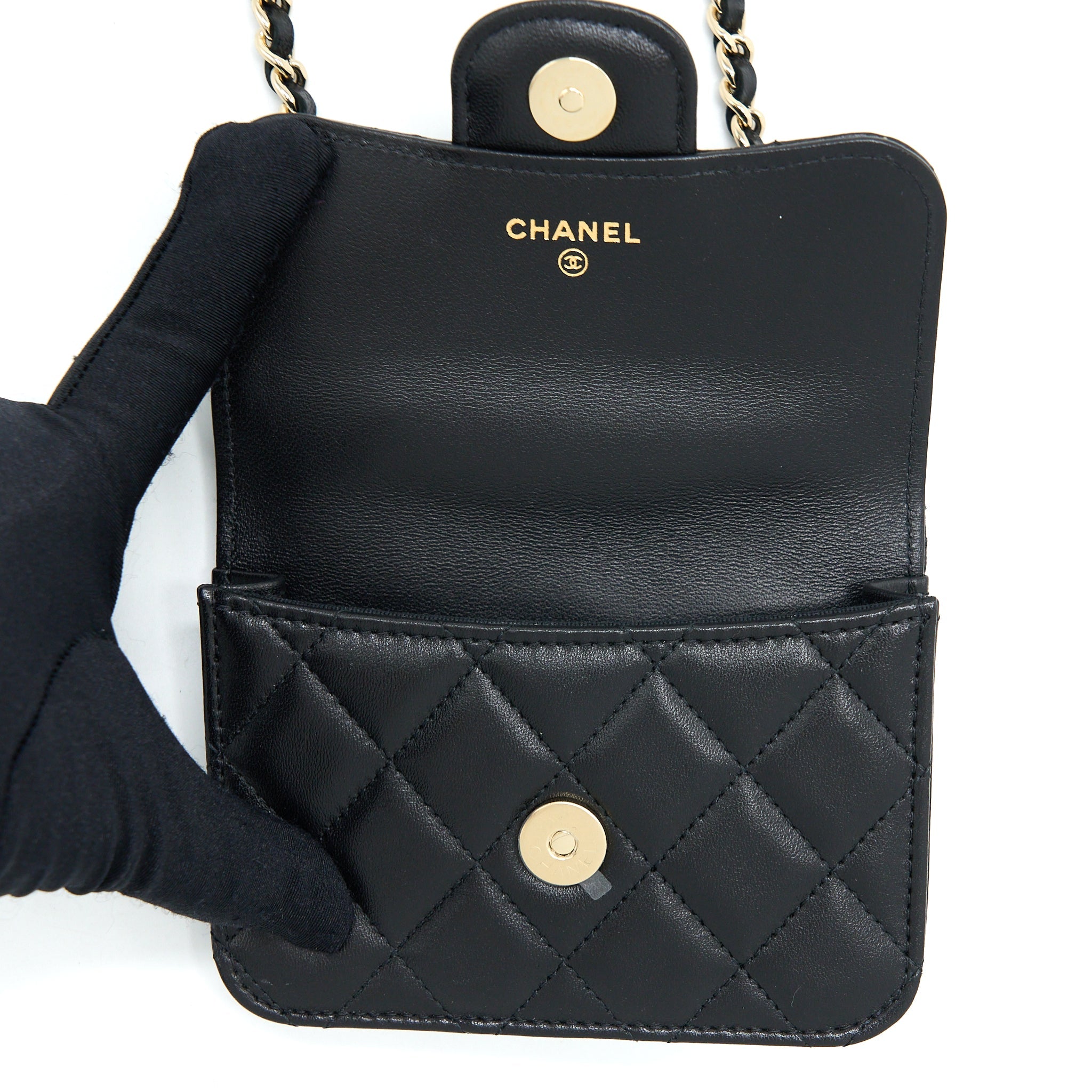 CHANEL MINI TOP HANDLE FLAP BAG LAMBSKIN BLACK LGHW