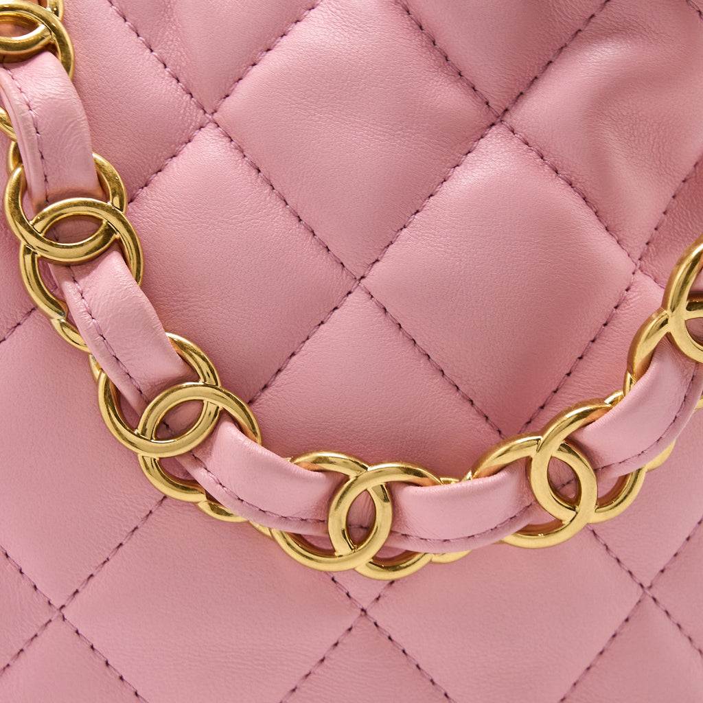 CHANEL 22K HOBO BAG LOGO CHAIN LAMBSKIN PINK GHW (MICROCHIP)