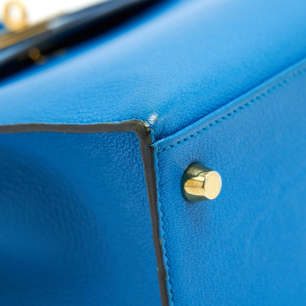 HERMES KELLY 25 BLUE ZANZIBAR GHW