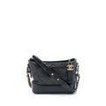 CHANEL SMALL GABRIELLE HOBO BAG CALFSKIN BLACK WITH GOLD AND SILVER HARDWARE