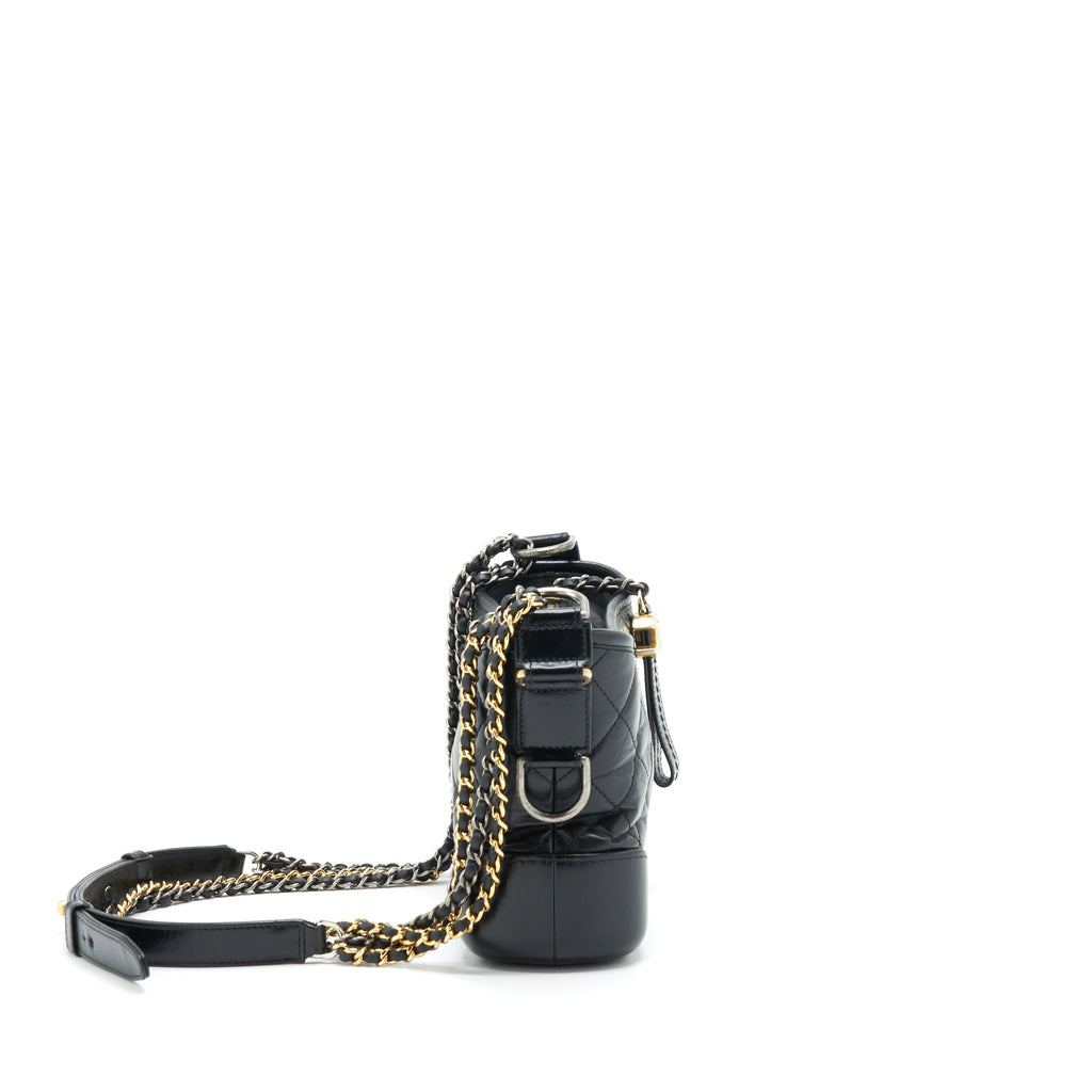 CHANEL SMALL GABRIELLE HOBO BAG CALFSKIN BLACK WITH GOLD AND SILVER HARDWARE