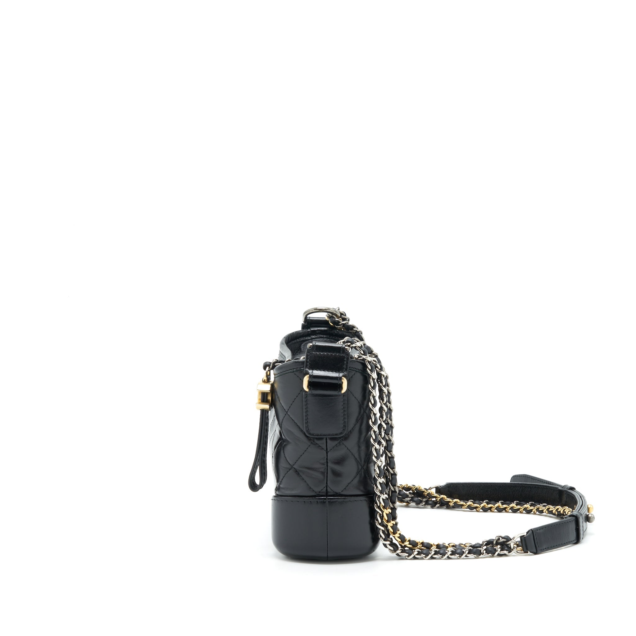 CHANEL SMALL GABRIELLE HOBO BAG CALFSKIN BLACK WITH GOLD AND SILVER HARDWARE
