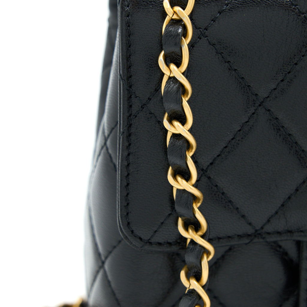 CHANEL 22K RETRO CLASSIC NEW SQUARE MINI FLAP BAG GOATSKIN BLACK GHW (MICROCHIP)