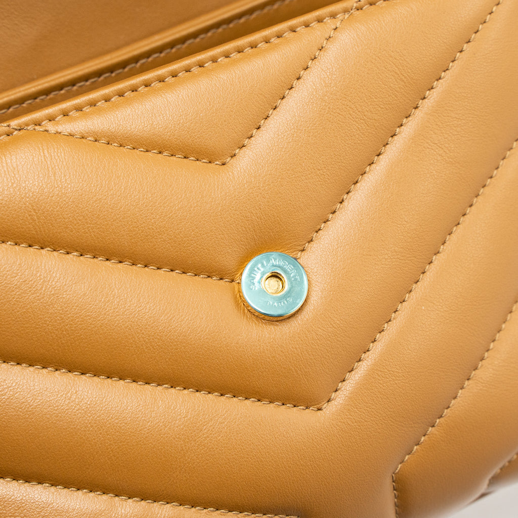SAINT LAURENT TOY LOULOU TOY STRAP BAG CALFSKIN CARAMEL GHW