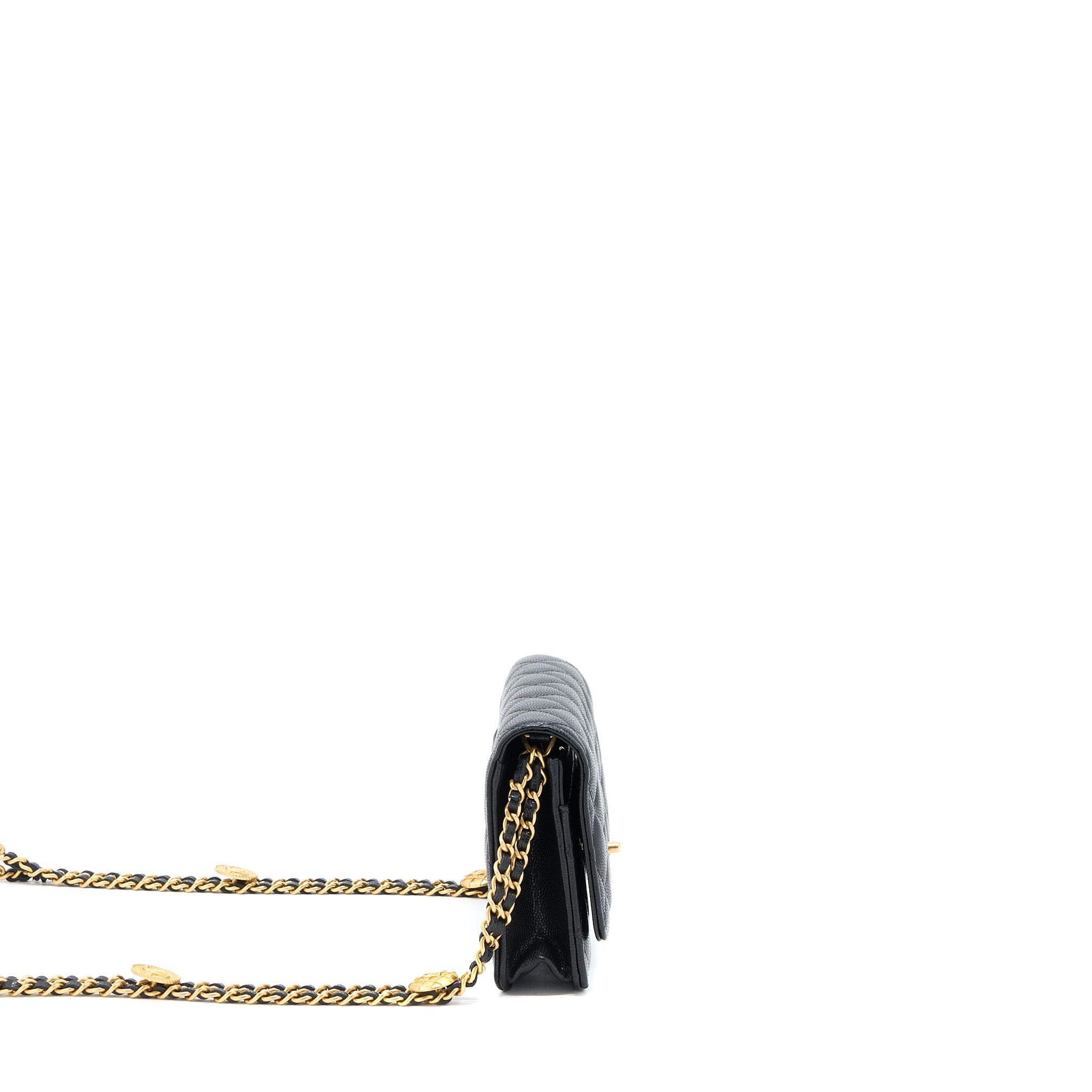 CHANEL 22A WALLET ON CHAIN CAVIAR BLACK GHW (MICROCHIP)