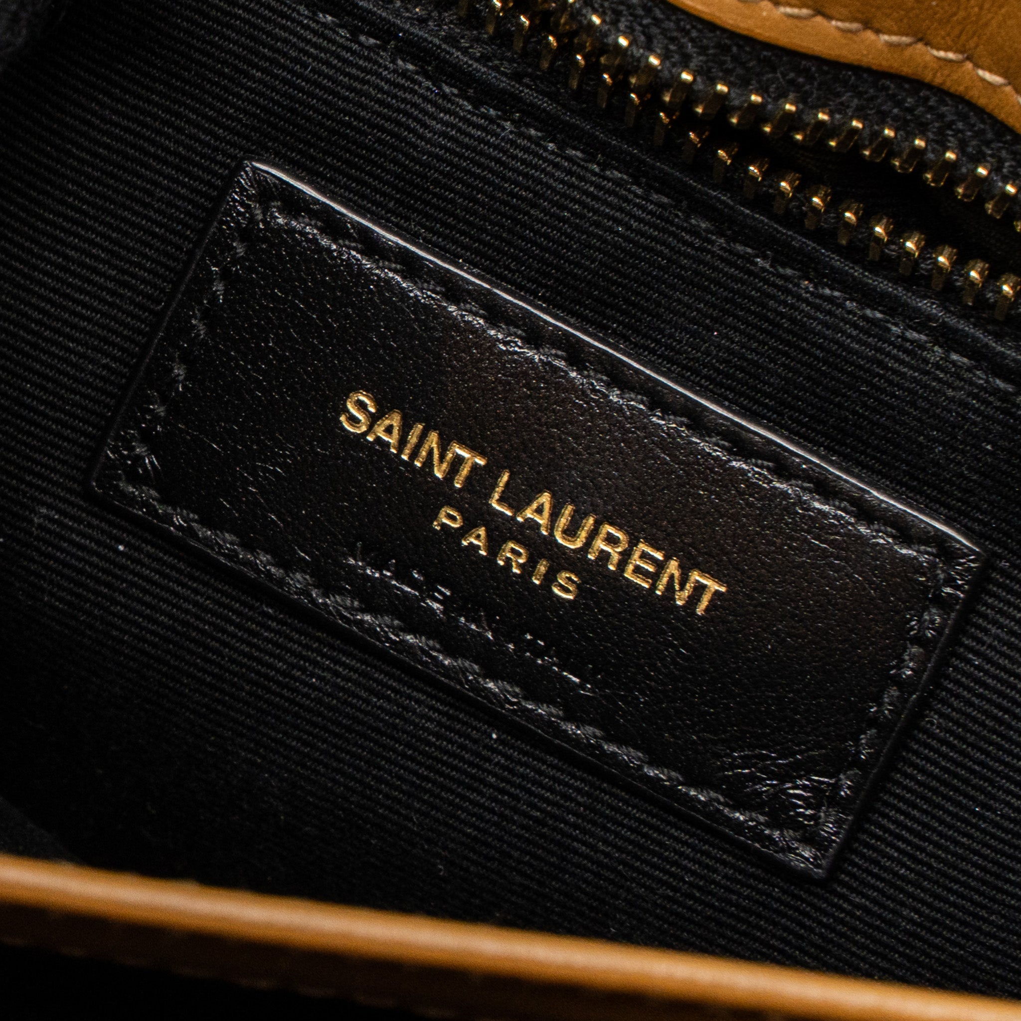 SAINT LAURENT TOY LOULOU TOY STRAP BAG CALFSKIN CARAMEL GHW