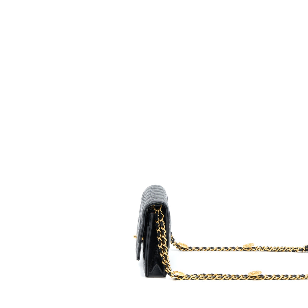 CHANEL 22A WALLET ON CHAIN CAVIAR BLACK GHW (MICROCHIP)