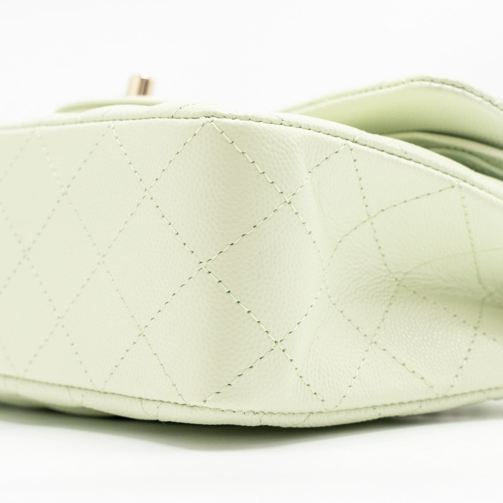 CHANEL SMALL CLASSIC DOUBLE FLAP BAG CAVIAR LIGHT GREEN LGHW (MICROCHIP)