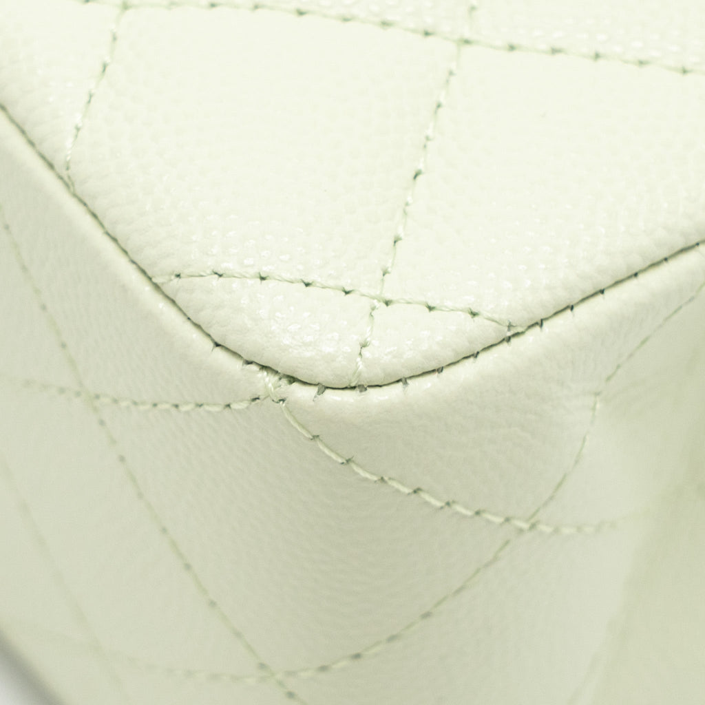 CHANEL SMALL CLASSIC DOUBLE FLAP BAG CAVIAR LIGHT GREEN LGHW (MICROCHIP)