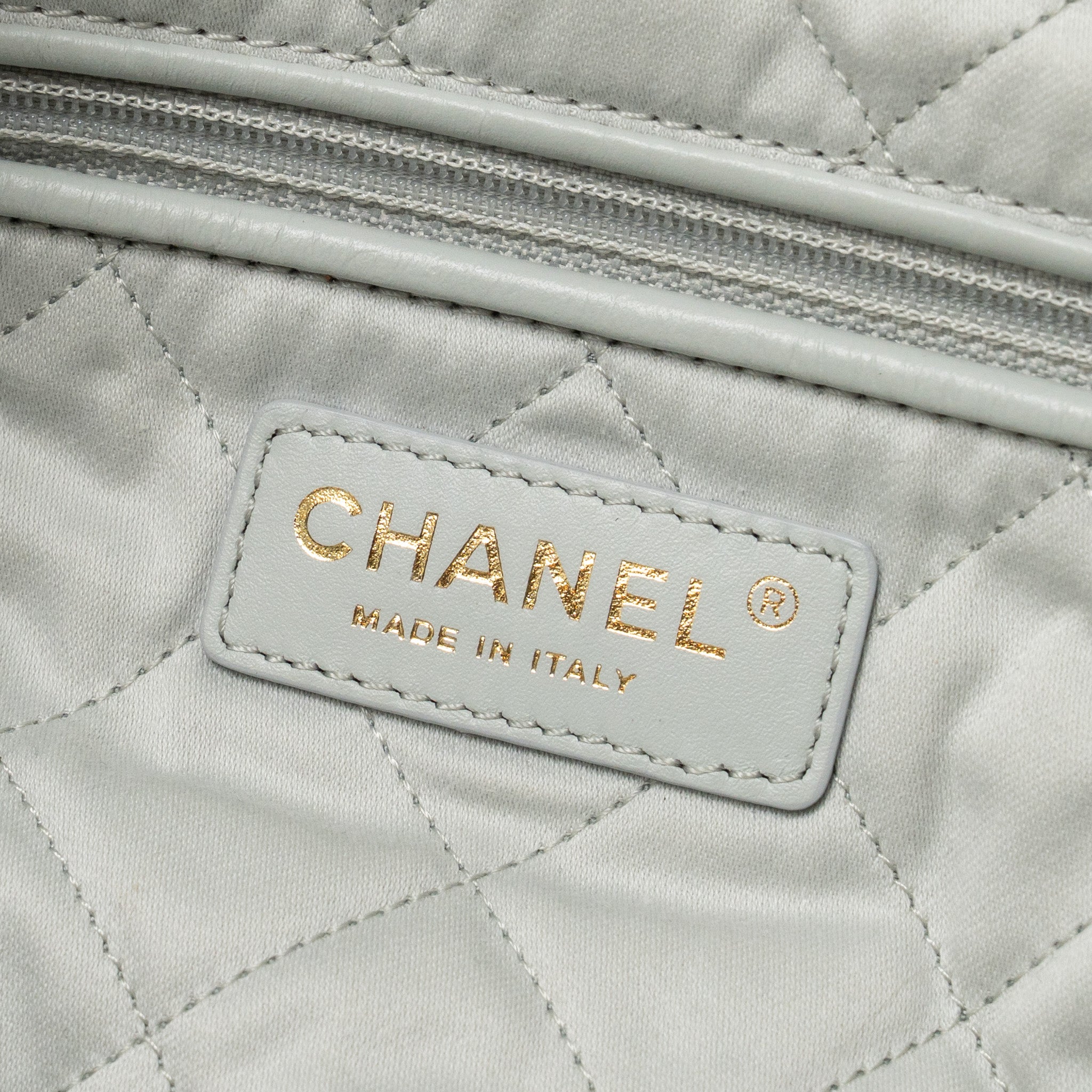 CHANEL SMALL 22 BAG SHINY CALFSKIN LIGHT BLUE GHW (MICROCHIP)