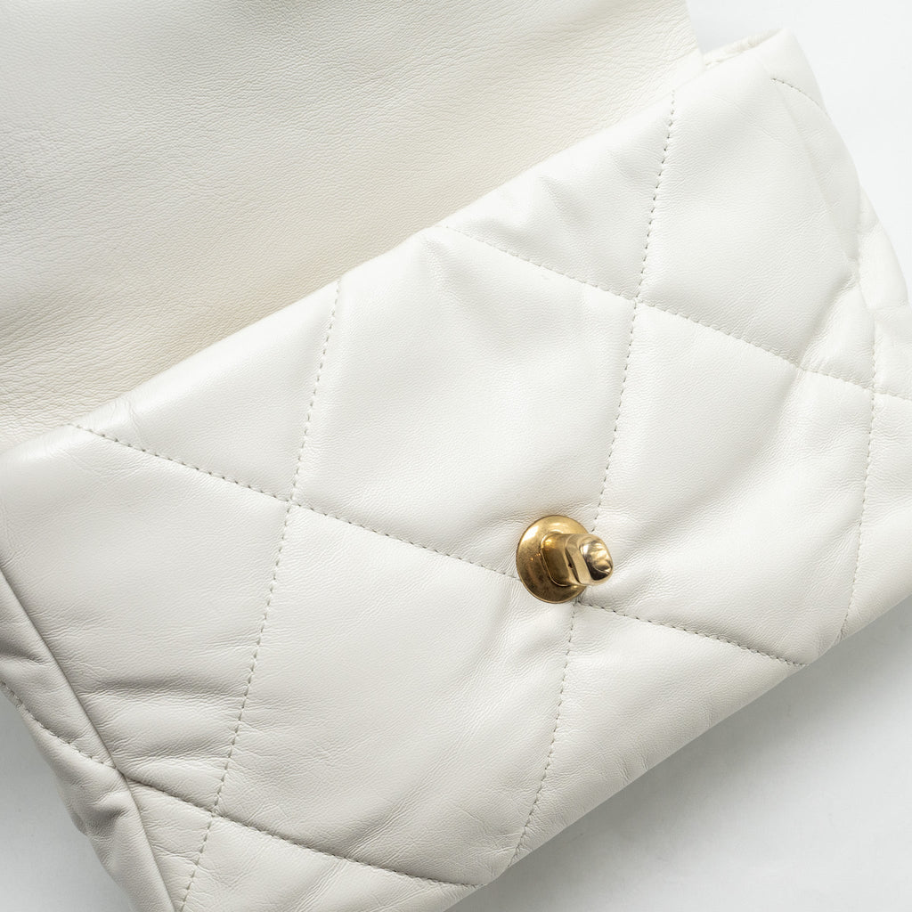 CHANEL SMALL 19 BAG SHINY GOATSKIN WHITE MULTICOLOURED HARDWARE
