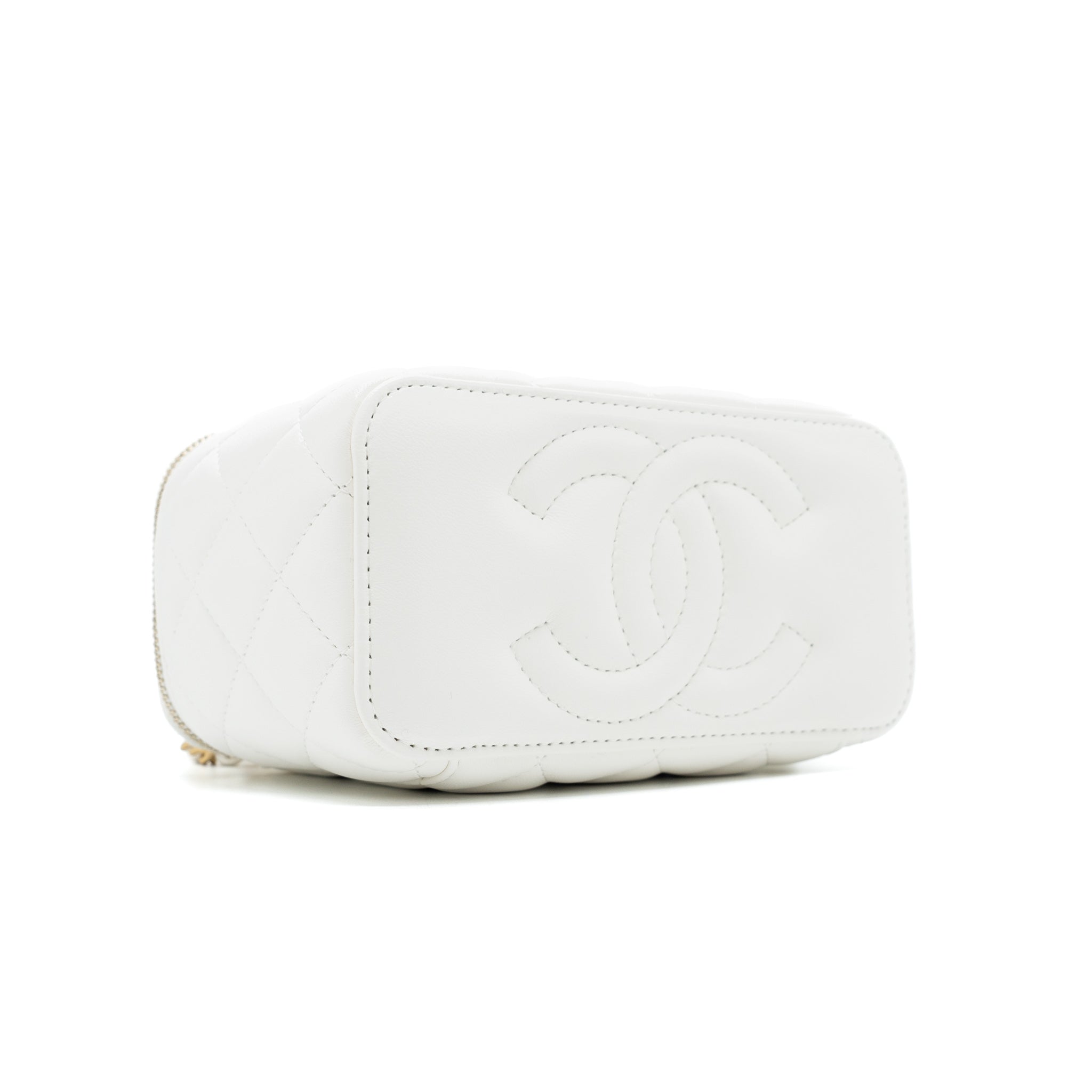 CHANEL PEARL CRUSH LONG VANITY WITH CHAIN LAMBSKIN WHITE BRUSHED GHW (MICROCHIP)