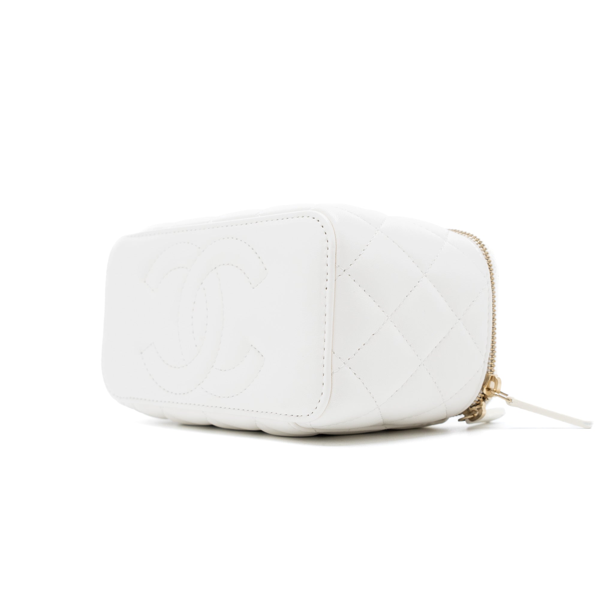 CHANEL PEARL CRUSH LONG VANITY WITH CHAIN LAMBSKIN WHITE BRUSHED GHW (MICROCHIP)