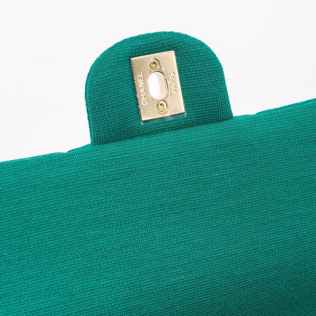 CHANEL 23A CLASSIC FLAP CLUTCH FABRIC GREEN LGHW(MICROCHIP)
