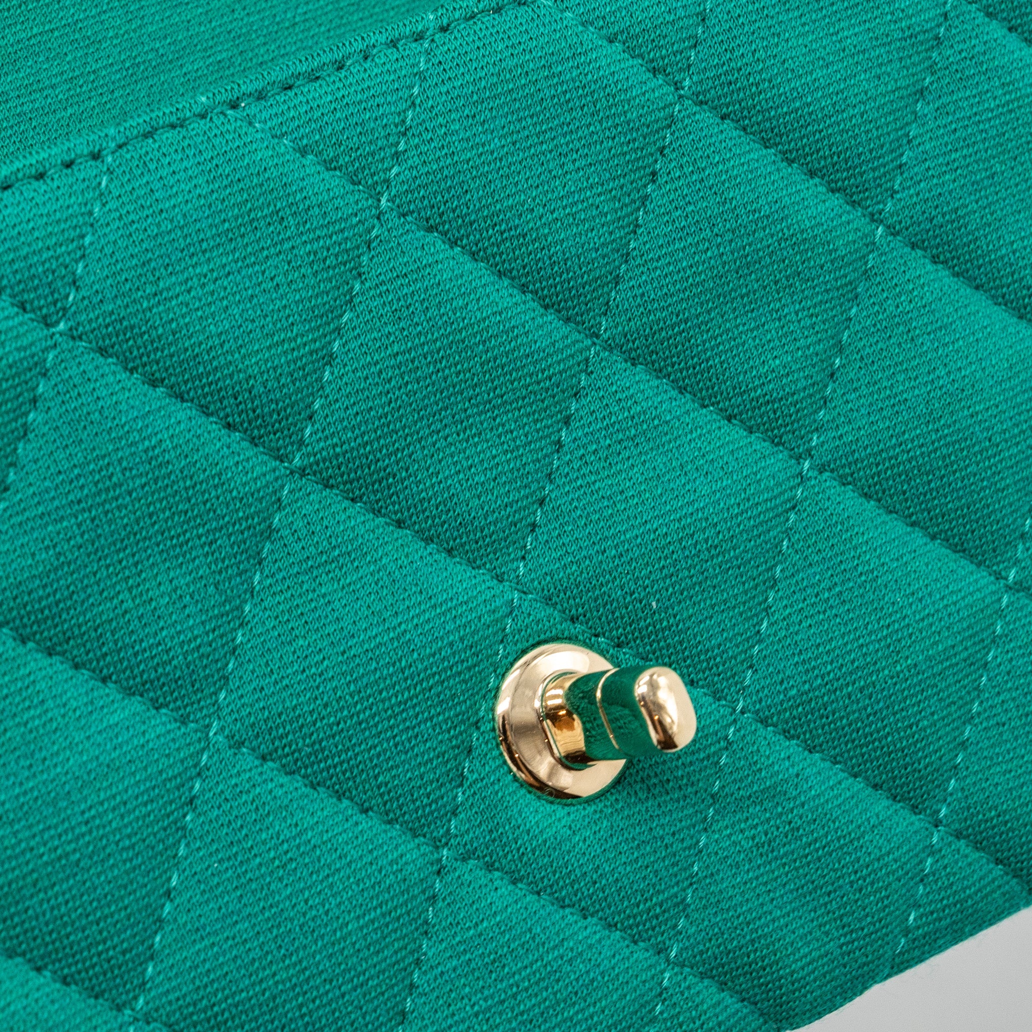 CHANEL 23A CLASSIC FLAP CLUTCH FABRIC GREEN LGHW(MICROCHIP)
